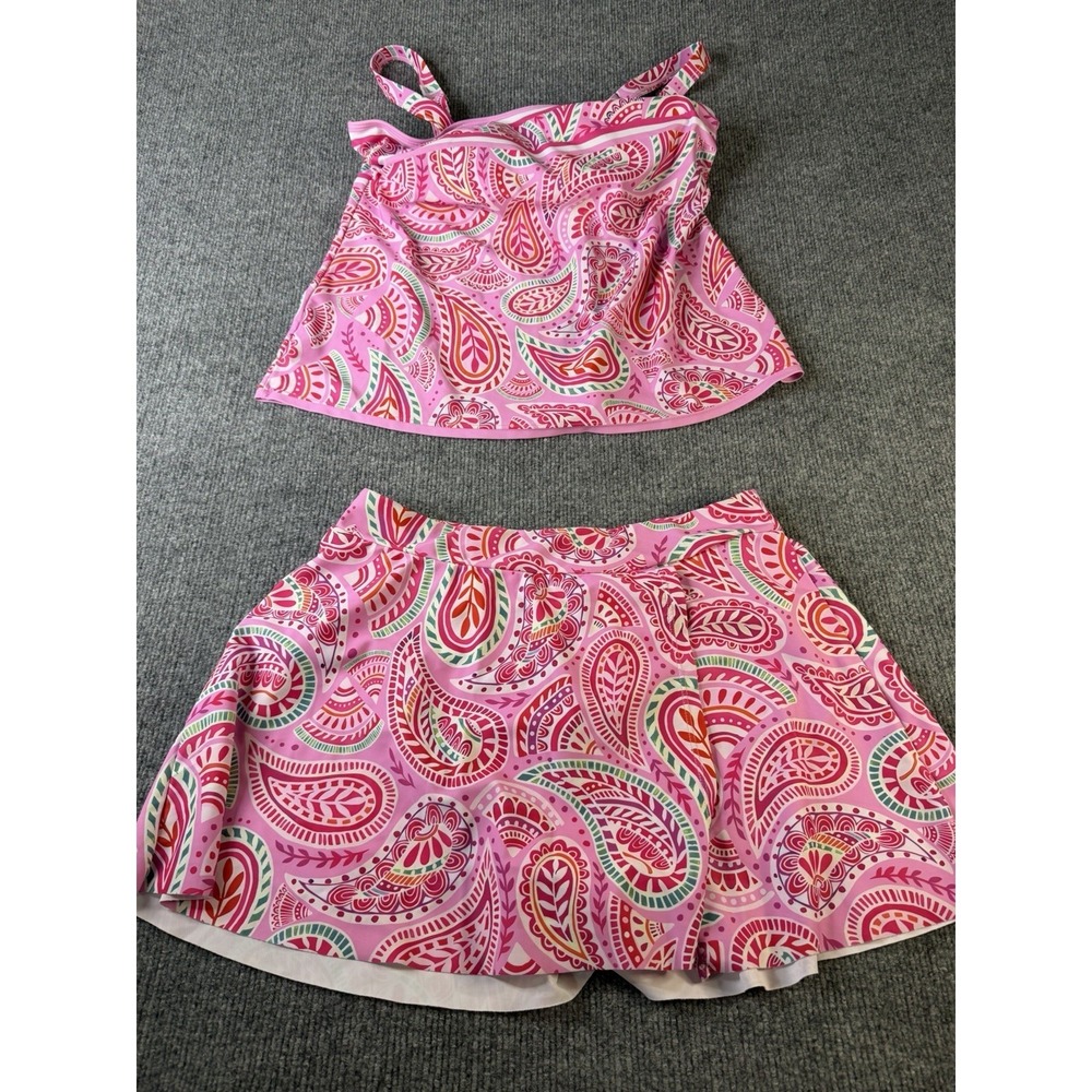 ROTITA Tankini Swim Top & Skort‎ Bottom Set Pink Paisley Size Medium